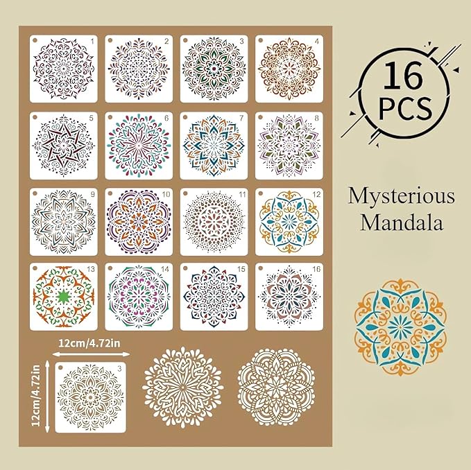 Mandala Stencils for Painting, 64PCS 4.7x4.7 Rangoli Stencils for Crafts & Home Decor