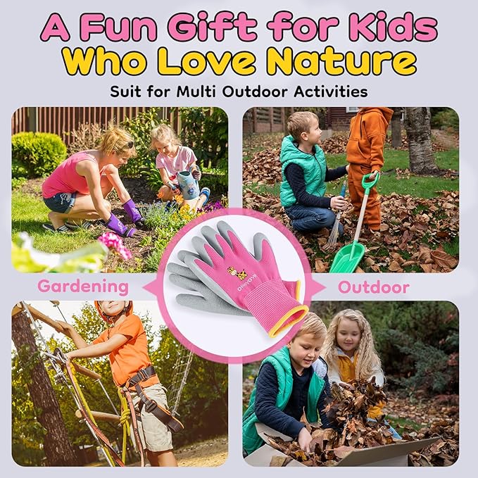 3/6 Pairs Kids Gardening Gloves, Latex Coated Non-Slip Work Gloves, Outdoor Gardening Gloves for Youth, Boys & Girls