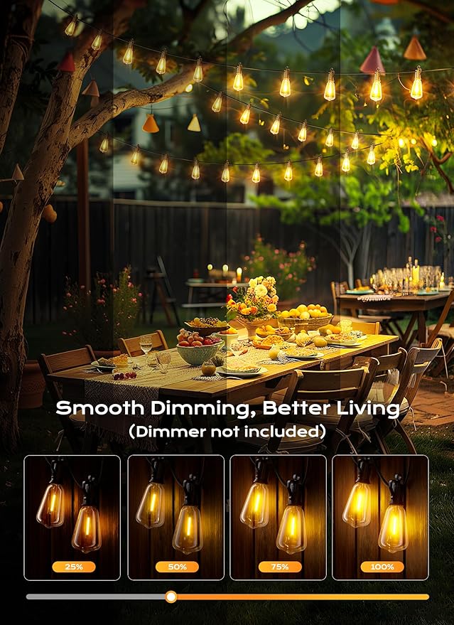 Brightown Outdoor String Lights, 30FT 15+1 LED ST38 LED Patio Lights Shatterproof, Dimmable IP65 Waterproof Connectable Hanging Outdoor Light for Backyard, Porch, Deck, Balcony