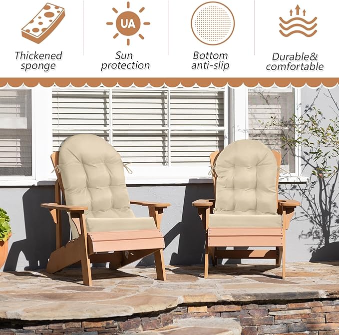 Geelin 4 Pcs Adirondack Chair Cushion High Back Patio Chair Cushion 44 x 19 x 4 Inch Tufted Weather Resistant Fade Resistant Seat Rocking Chair Cushion for Patio Rocking Chair Cushion Seat (Beige)