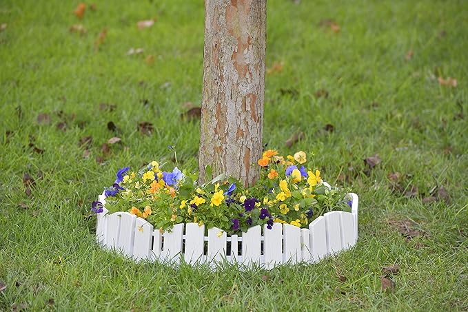EASYFLEX No-Dig Garden Edging White Adirondack Wood-Look | 4.5 Inch Tall | Decorative | With Anchoring Spikes | 15 Foot Kit, Pack of 6