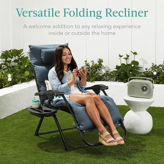 Best Choice Products Oversized Zero Gravity Chair, Folding Outdoor Patio Recliner, XL Anti Gravity Lounger w/Removable Cushion, Cup Holder, Side Tray, 350lb Capacity - Crimson Red