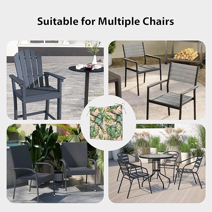 Outdoor Chair Cushions Set of 4, 18.5 x 16 Inch Patio Chair Cushions for Outdoor Furniture, Water Resistant, Non-Slip Ties(Tropical Rainforests)