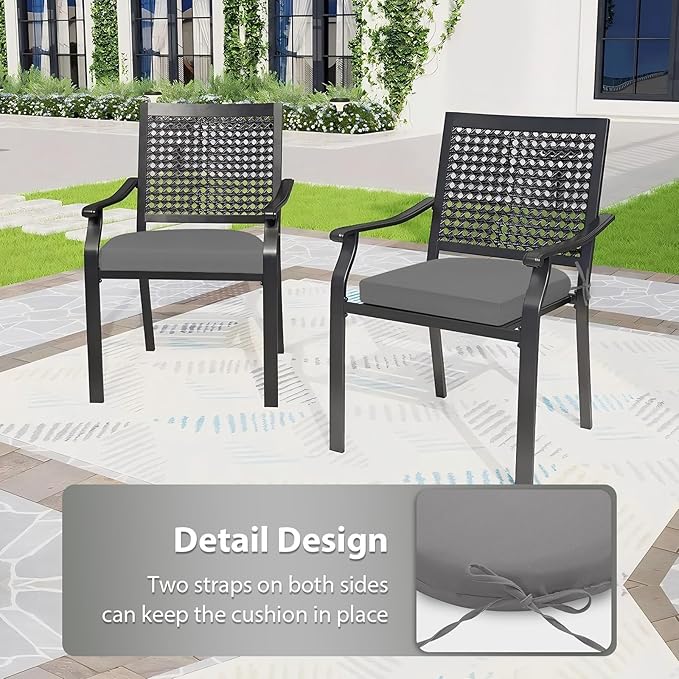 Outdoor Chair Cushions Set of 4, 17 x 16 Inch Patio Chair Cushions for Outdoor Furniture, Water Resistant, Non-Slip Ties (Light Grey)