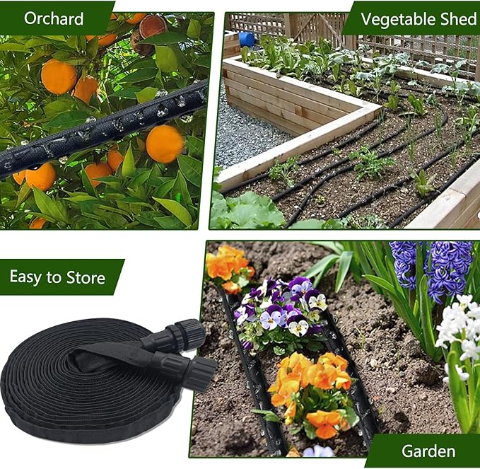 Flat Soaker Hose 25ft, Heavy Duty Double Layer Design, Drip Irrigation Hose Saves 80% Water, Leak Proof Sprinkler Hose For Lawn, Flower Bed, Vegetable Field