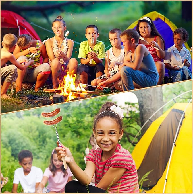 Eccliy 36 Pcs Roasting Sticks Campfire Smores Skewers for Fire 32 Inch Long Extendable Fork Smores Sticks with Wooden Handle 3 Pcs Storage Bag for Cooking Grill Hot Dog Camping Accessories