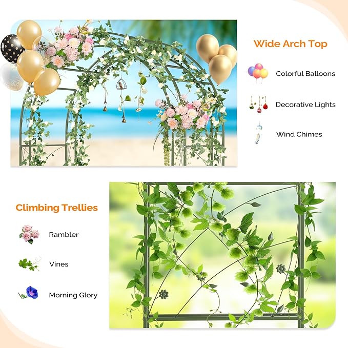 VINGLI Garden Arbor, Arch for Wedding Ceremony Party, Christmas Garden Decor Steel Garden Trellis for Plant Climbing, Pergola for Garden, Backyard, Lawn (Arch Top, Olive Green)