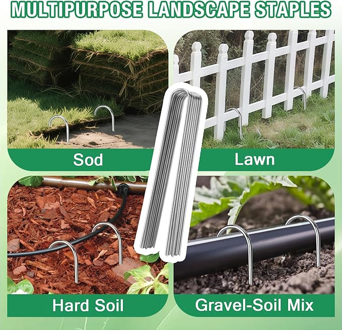 8 Gauge Landscape Staples, FUIJOL 8 Inch 15 25 50 100 Pack Heavy Duty U-Shaped Landscape Stakes, Galvanized Garden Staples for Weed Barrier Stakes, Ground Cover, Irrigation Tubing, Fence (25, 8 Inch)
