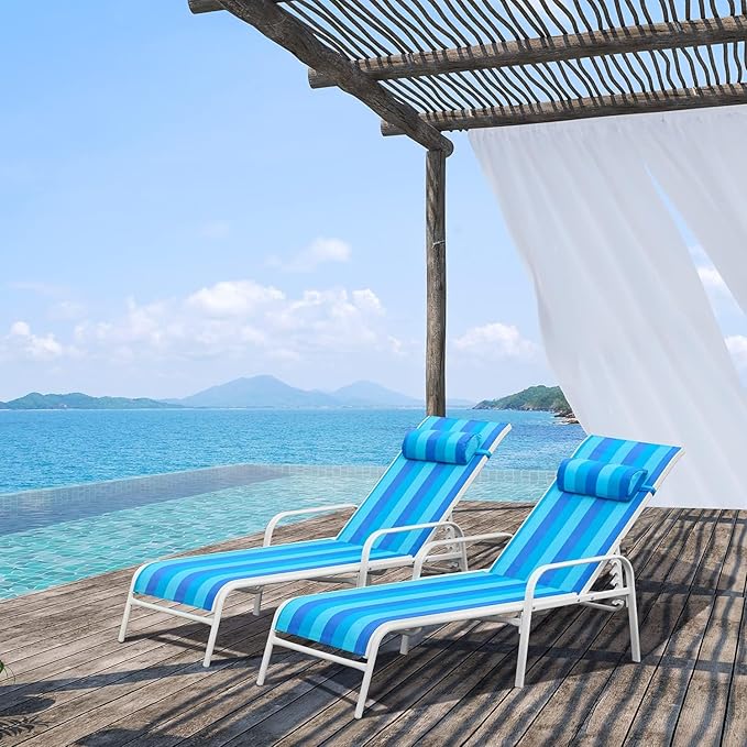 EROMMY Pool Chaise Lounge Chair Set of 2, Outdoor Lounge Chairs with Adjustable Backrest, Waterproof Upgraded Patio Lounge Chairs for Beach Yard Poolside