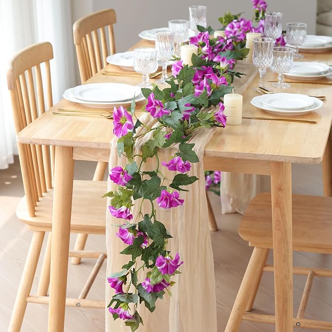 mizii Artificial Petunias Flower Vines Garland 6 Feet Purple Faux Morning Glory Silk Flowers Garland UV Resistant Fake Hanging Vines Plants Decorations for Outdoor Garden Indoor Home Decor (Purple)