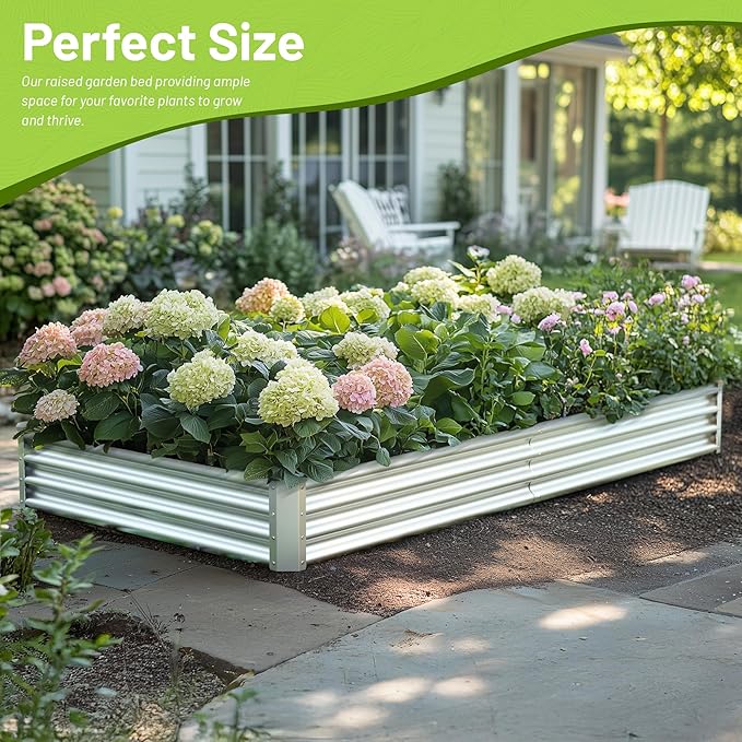2PCS 8x4x1FT Galvanized Raised Garden Bed Kit, Galvanized Planter Raised Garden Boxes Outdoor, Large Metal Raised Garden Beds for Vegetables-Silver
