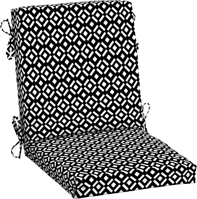 Arden Outdoor Dining Chair Cushion, 20 in x 20 in, Patio Cushion for Patio, Dining, or Rocking Chairs, Black Demi Tile
