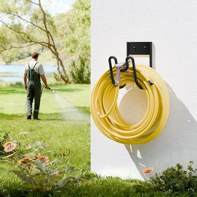 niffgaff Garden Hose Holder Wall Mount - Water Hose Hanger Heavy Duty Hose Rack for Extension Cords Vacuum Hose (2 Pack)