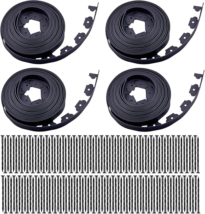 Garden Edging，160ft Landscape Edging with 200 Spikes for Lawn 2 Inch Tall(Black, 160FT)