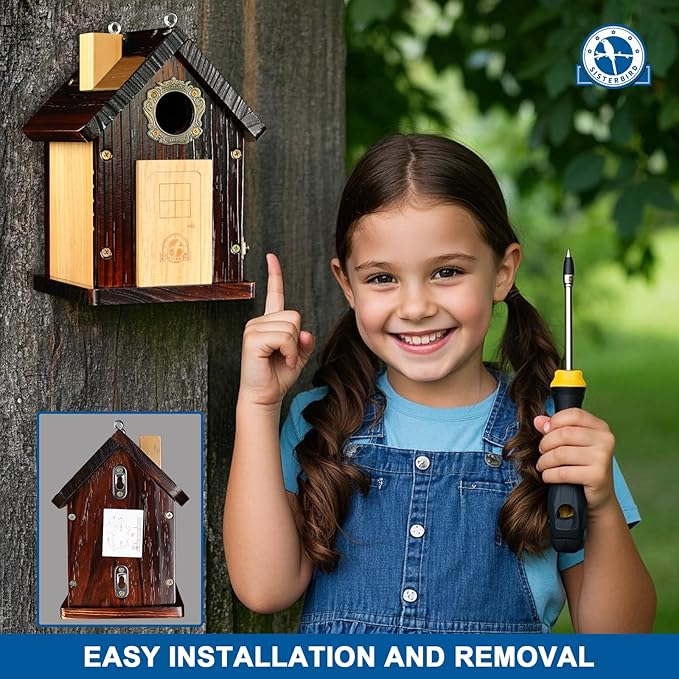 Pack of 2 Premium Bluebird Houses for Outside, All Seaons Bird Houses for Outside, Wooden Cabin Birdhouses for Outdoors, Weatherproof Courtyard Decorated Hanging Bird House