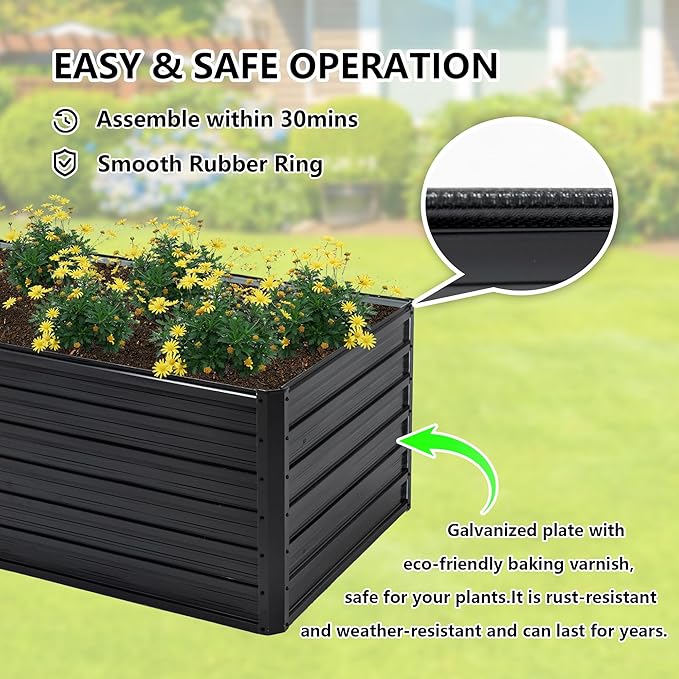 Galvanized Raised Garden Bed 6x3x2ft Outdoor Planter Box Galvanized Steel Garden Bed Kit for Vegetables, Flowers, Herbs and Succulents Black