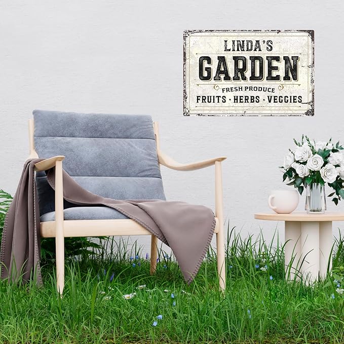 Custom Garden Fresh Produce Sign, Personalized Rustic Name for Backyard, Farm and Décor Sign, 12x18 Inches, Rust Free .063 Aluminum, Fade Resistant, Made in USA by Sigo Signs