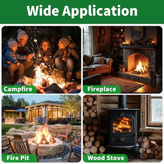 Amagabeli 32 Inch Fire Poker for Fire Pit Fireplace Poker Wrought Iron for Indoor Outdoor Steel Poker Stick Campfire Rust Resistant Tool for Bonfires Camping BBQ Wood Stove Black
