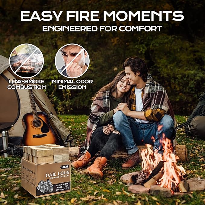 Kiln Dried Oak Firewood Bark Free Hardwood Logs for Pizza Ovens Fire Pits Fireplaces Clean Hot Burning Lights Quickly 4in 10lbs