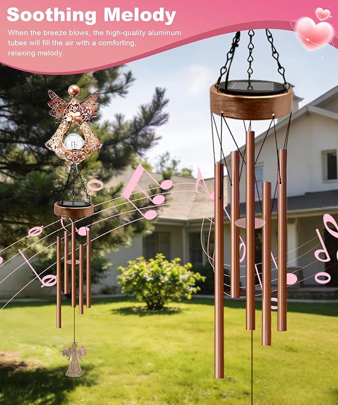 Wind Chimes Outdoor Indoor Decor: Melodious Valentines Day Gifts for Her Wife Women Mom Grandma Birthday - Weatherproof Metal Outdoor Decor Easy Hanging for Garden Patio Tree Window Memorial
