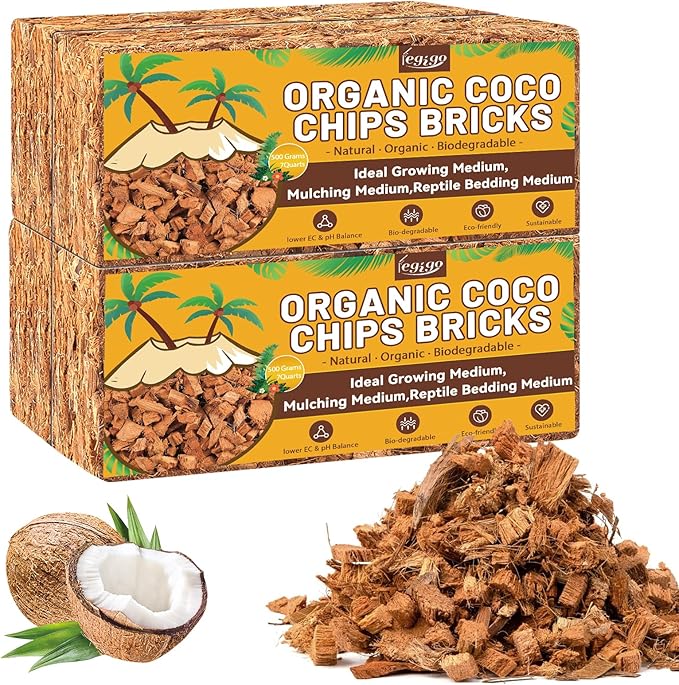 Legigo 4 Pack Coco Coir Chips for Plants- 4.4 LB 100% Organic Coconut Chips Brick Potting Mix with Low EC & PH Balance, Coconut Husk Substrate Coco Husk Mulch for Garden, Planting, Orchid and Soil Mix