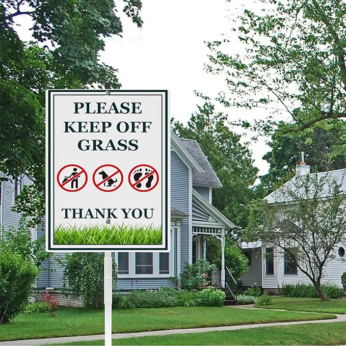 Keep Off Grass Sign for Yard Rustproof Reflective Aluminum Stay Off Grass Keep Dogs Off Lawn Signs With Stakes Stand No Littering Sign Outdoor Decor 8x12 In