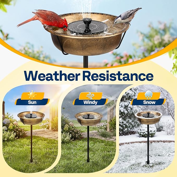 VIVOHOME Bird Bath with Solar Fountain for Outside, Weather-Resistant ABS Birdbath Bowl with Solar Powered Pump, Metal Ground Stake for Outdoor, Garden, 1.45 Gallons, Copper