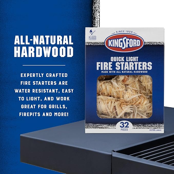 Kingsford Quick Light Fire Starter Rolls, All Natural Hardwood with Paraffin, Water Resistant and Easy Lighting for Charcoal, Pellet Grills, Smokers, Campfires, Outdoor Fireplaces, 32 Count - 24 Pack