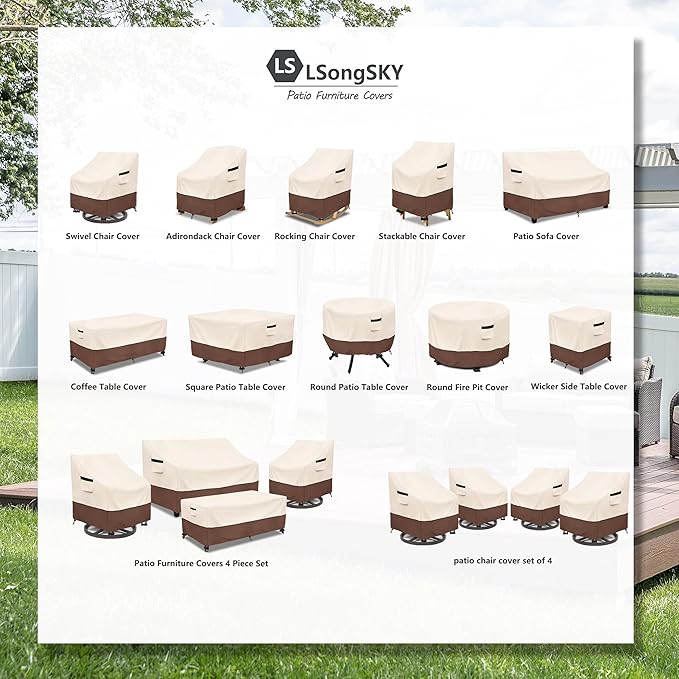 Outdoor Swivel Chair Cover 2 Pack,100% Waterproof Heavy Duty Patio Chair Covers,(35 W x 37 D x 38.5 H inches) Swivel Patio Chair for Outdoor Furniture Covers Waterproof,Beige&Brown