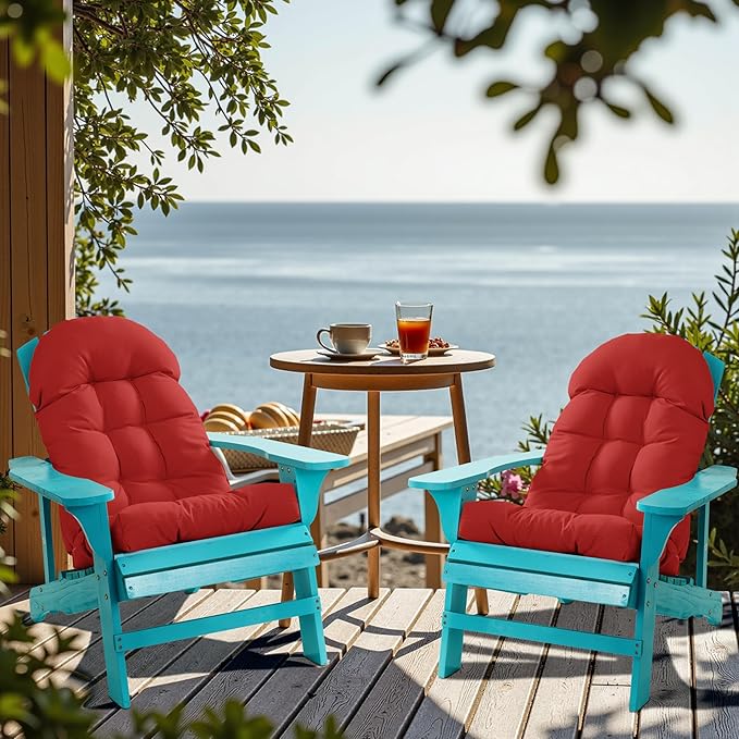 Large Adirondack Chair Cushion, Rocking Chair Cushion 50x20.8x4 inch, High Back Patio Cushions of Upper and Lower with Ties, Sunscreen and Fade-Resistant (Red, 1)