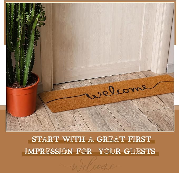 Long Doormat 48''x16'' Front Door Mat for Entrance Inside Outdoor Large Decorative Door Rug Welcome Mat for Outside Home Entry(Welcome,Yellow)