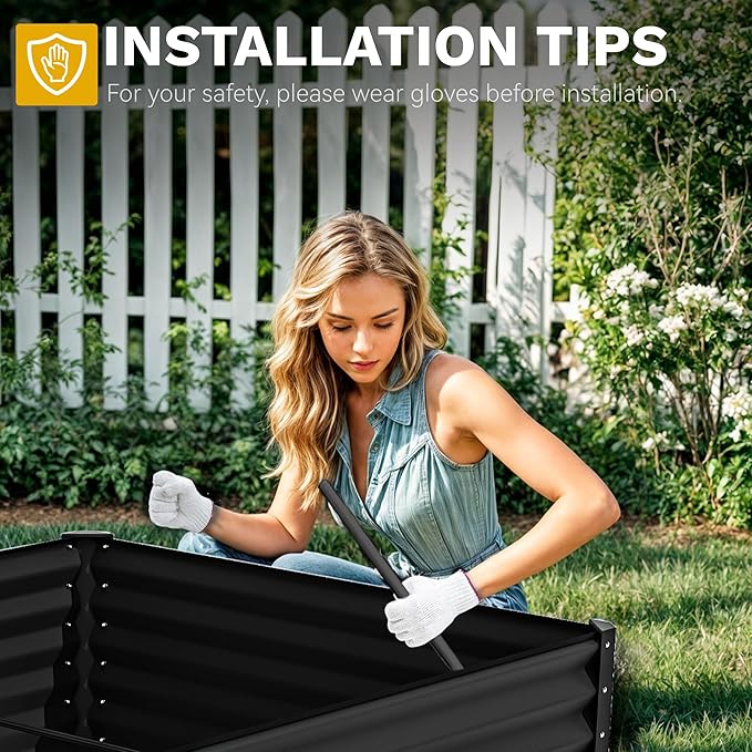 DWVO 2pcs 8 x 4 x 1.5 FT Raised Garden Bed Kit, Outdoor Galvanized Flower Bed with Safety Rubber and Gloves, Large Metal Planter Box for Vegetables, Flowers, Herbs, Fruits, Black
