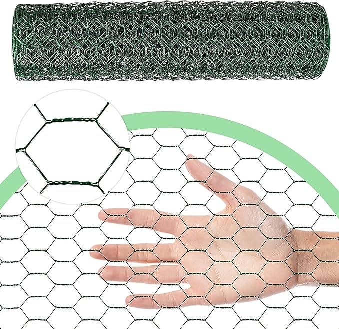 Chicken Wire 16.9 in x 393.7 in Poultry Wire Netting Hexagonal Galvanized Mesh Garden Fence Barrier for Pet Rabbit Chicken Fencing with 100 Pcs Cable Zip Ties(PVC-Coated)
