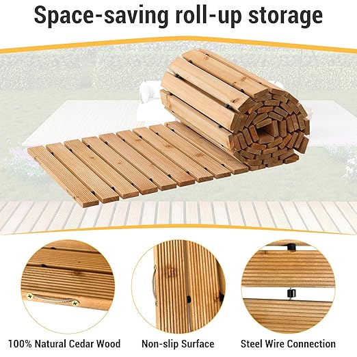 12FT Straight Wooden Garden Pathway Walkway Outdoor Roll Out Decorative Garden Non-Slip Patio Path Decorative Boardwalk Outdoor Road Floor for Backyard Beach Wedding Party