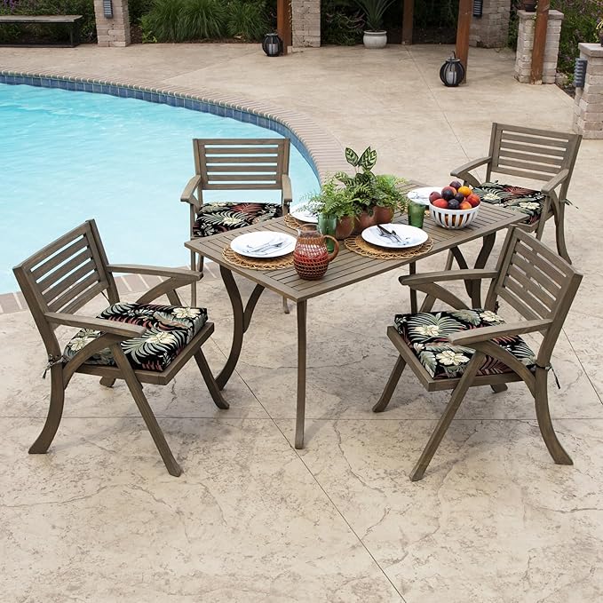 Arden Selections Rocking Chair Cushion, 19 x 18, Rain-Proof, Fade Resistant, Cushions for Rocking and Outdoor Chairs 18 x 19, Simone Black Tropical (Pack of 4)