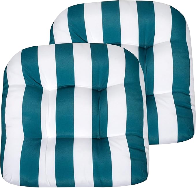 Sweet Home Collection Patio Cushions Outdoor Chair Pads Premium Comfortable Thick Fiber Fill Tufted 19" x 19" Seat Cover, 2 Count (Pack of 1), Havana Peacock/White