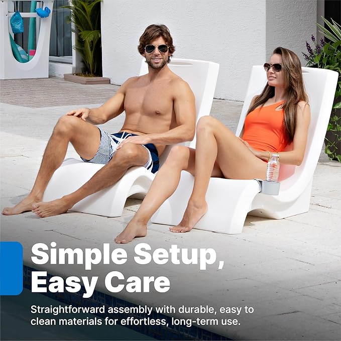 Step2 Vero Pool Chair, Fade-Resistant, Waterproof Patio Furniture for Sun Shelf, Use in Pools up to 9-Inches of Water, Weighted, White