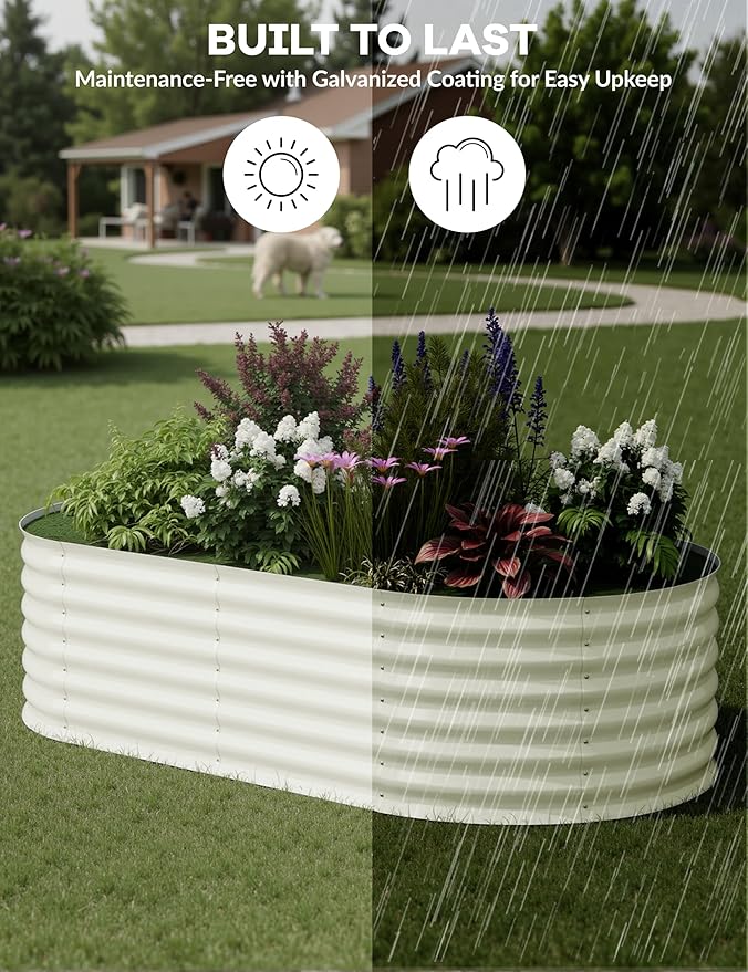 IDEAHOUSE 2-Pack Raised Garden Bed - Heavy-Duty Galvanized Steel Outdoor Planter Box for Vegetables, Flowers & Herbs - Rust-Resistant, Easy-Assembly Garden Box, Beige/Green