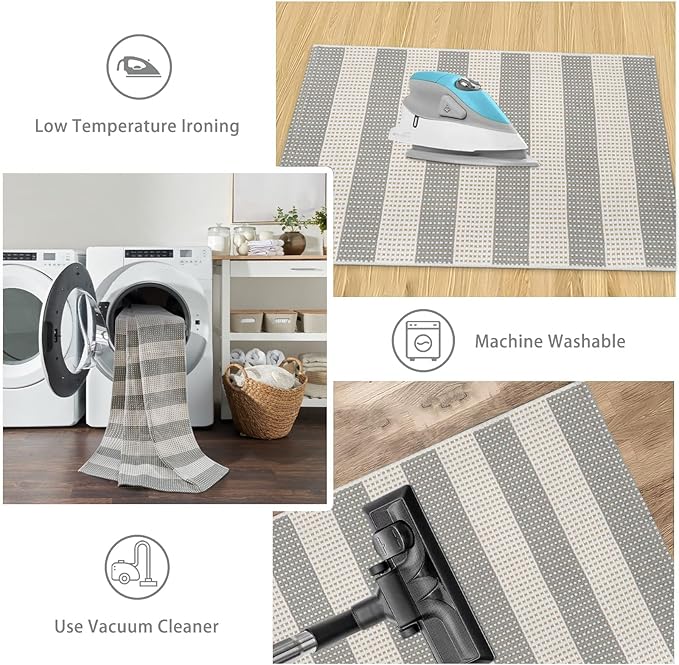 Grey and White Outdoor Runner Rug 2x4.3,Washable Reversible Welcome Door Mat,Cotton Hand Woven Front Porch Decor,Foldable Layered Doormat Indoor Outdoor Rugs for Entryway/Farmhouse