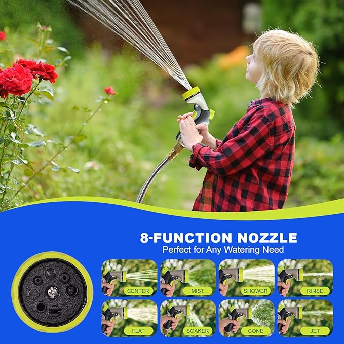 Metal Garden Hose 75 ft – 304 Stainless Steel Water Hose with Nozzle Sprayer, Garden Hoses Flexible, Lightweight, No Kink, Heavy Duty for Outdoor (75 ft)