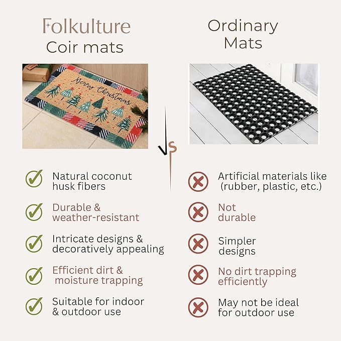 Folkulture Christmas Door Mat Outdoor, Eco Friendly Christmas Door Mats for Front Door, 28 X 16 Inch Welcome Matt or Doormat for Home Entrance, Durable & Anti Slip Coir Door Mats - Merry Christmas