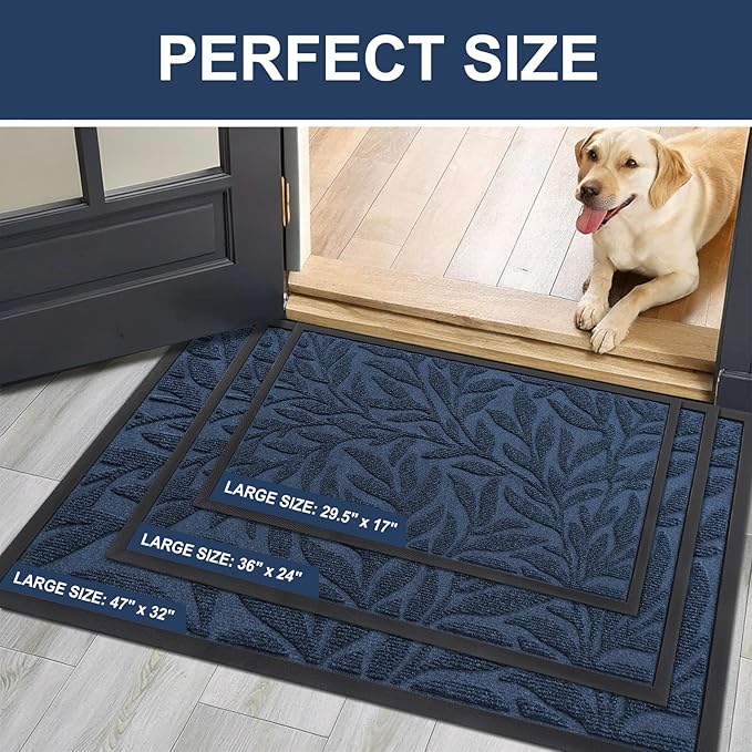 Smiry Front Door Mat Indoor Outdoor Entrance, Heavy Duty Natural Rubber, Trap Dirt and Moisture, Non-Slip Doormats, Low Profile, Easy Clean Patio Porch Entryway Mat, 29.5x17, Ocean Blue