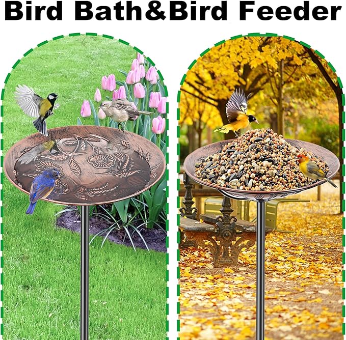 Metal Bird Bath for Outside, Vintage Freestanding Birdbaths & Birdfeeder, Bird Baths Feeder Bowl for Outdoors Garden Patio Yard Lawn Decor (Retro Copper)