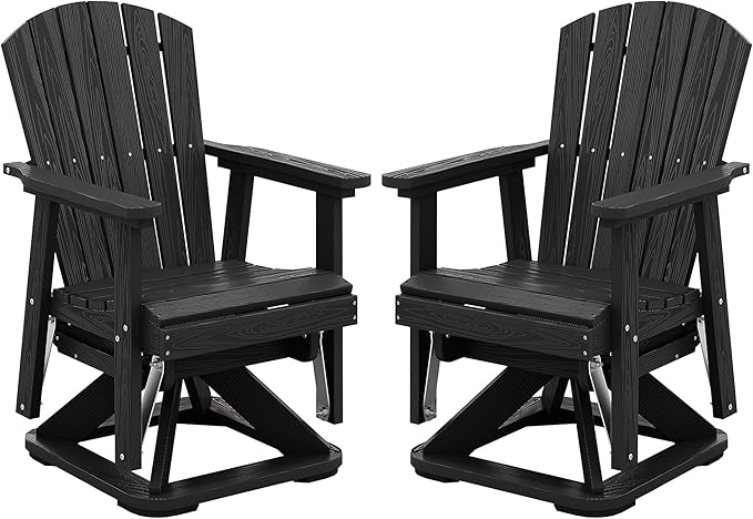 SERWALL Adirondack Swivel Glider Chair, HDPE Glider Set of 2 for Outdoor, All-Weather Glider Chair for Porch, Balcony, Midnight Black