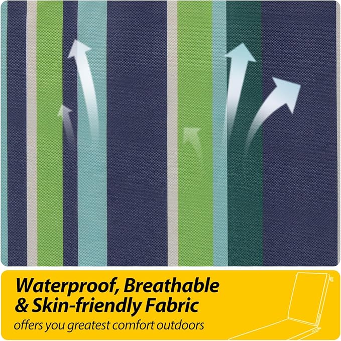 AAAAAcessories Outdoor Chaise Lounge Cushions, Fade-Resistant, Waterproof Patio Furniture Replacement Cushions, 74" x 23" x 3", Set of 2, Stormy Teal Coastal Stripe