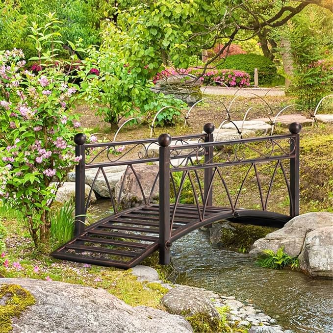 3.3FT Steel Garden Bridge with Anti-Slip Deck, 300LB Capacity Metal Footbridge for Yard, Pond or Garden - Rust-Resistant Powder Coated & Easy Assembly