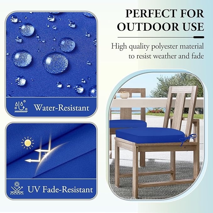 Wellsin Outdoor Chair Cushions for Patio Furniture - Patio Chair Cushions Set of 4 - Water Resistant Round Corner Outdoor Seat Cushions 17"X16"X2", Royal Blue