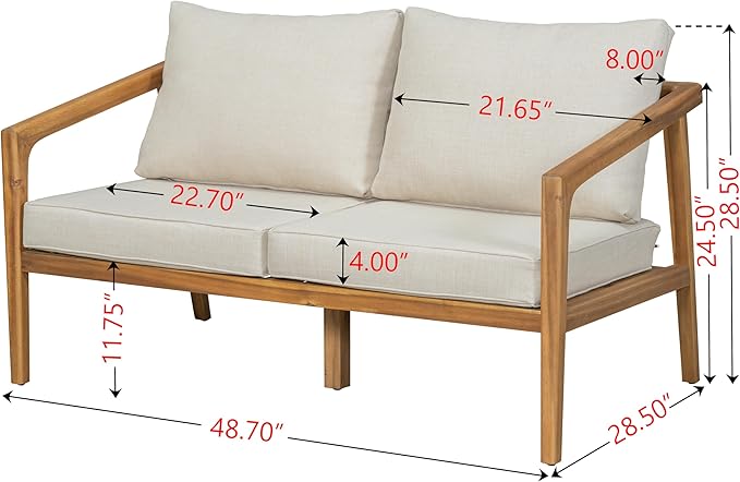 Christopher Knight Home Westin Acacia Wood Patio Loveseat Sofa with Cushion, Outdoor 2-Seater Sofa with Removable Cushions, Patio Furniture Sofa for 2, Teak+Beige