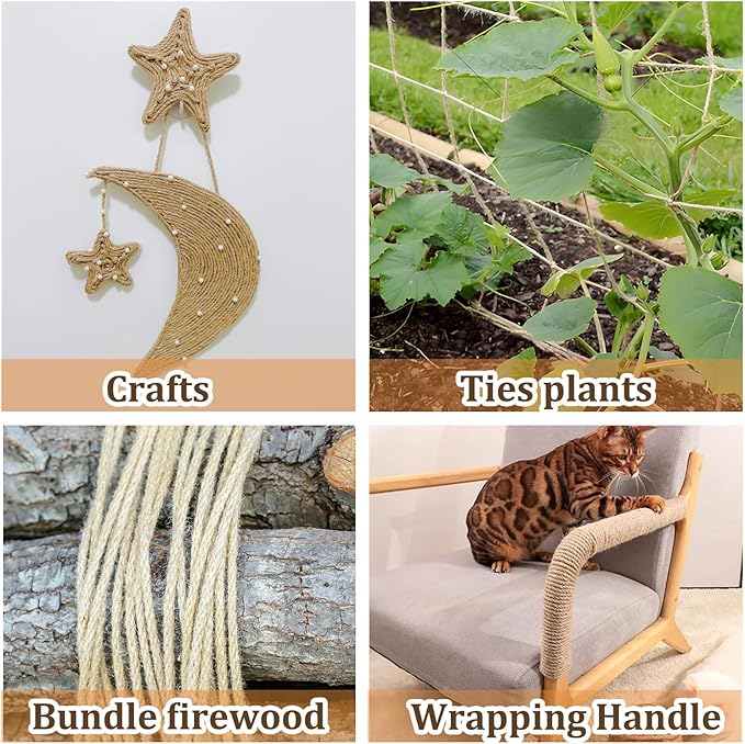 Leecogo Jute Rope, 8mm Thick, 50 Feet, Natural Color for Crafts Gardening Cat Scratching Post Repair