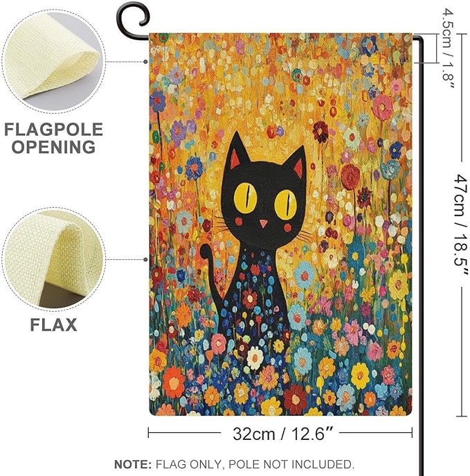 Cute Black Cat in The Flower Garden Welcome Garden Flag 12×18 Inch Small Vertical Double Sided Wild Flowers Floral Leaf Botanical Plants Flag Farmhouse Flags Yard Holiday Decoration